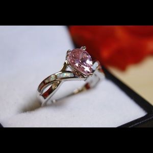 Beautiful 925 Silver White Opal & Pink Topaz Ring!